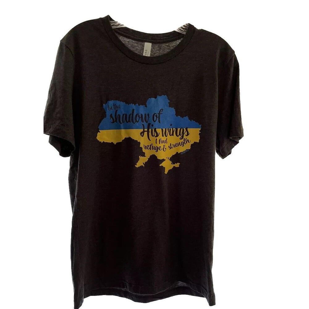 Gray Graphic T-shirt Religious Christian Ukraine In The Shadow Of His Wings